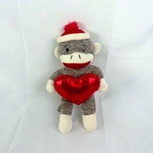 Dan Dee‎ Sock Monkey Plush Stuffed Animal Brown Multicolor Red Heart 9.5”
